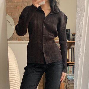 Issey Miyake Pleats Please Button Up Brown JP3